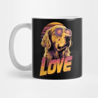 Love Golden Retriever Retrowave T-Shirt - Synthwave Dog Design Mug
